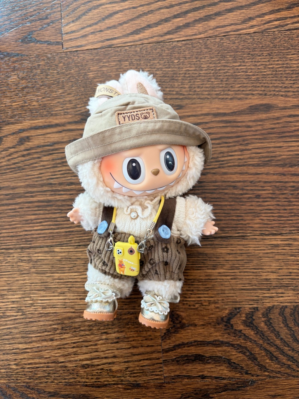 Labubu Cute Plush Doll in Beige Brown Outfit with Hat - Kids Toy